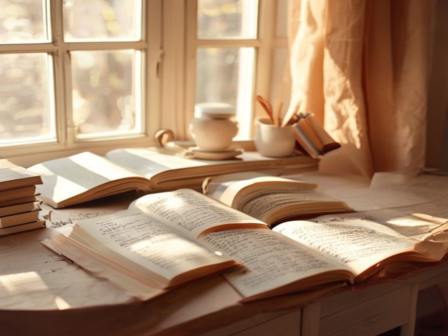 Study space with learning materials and natural light